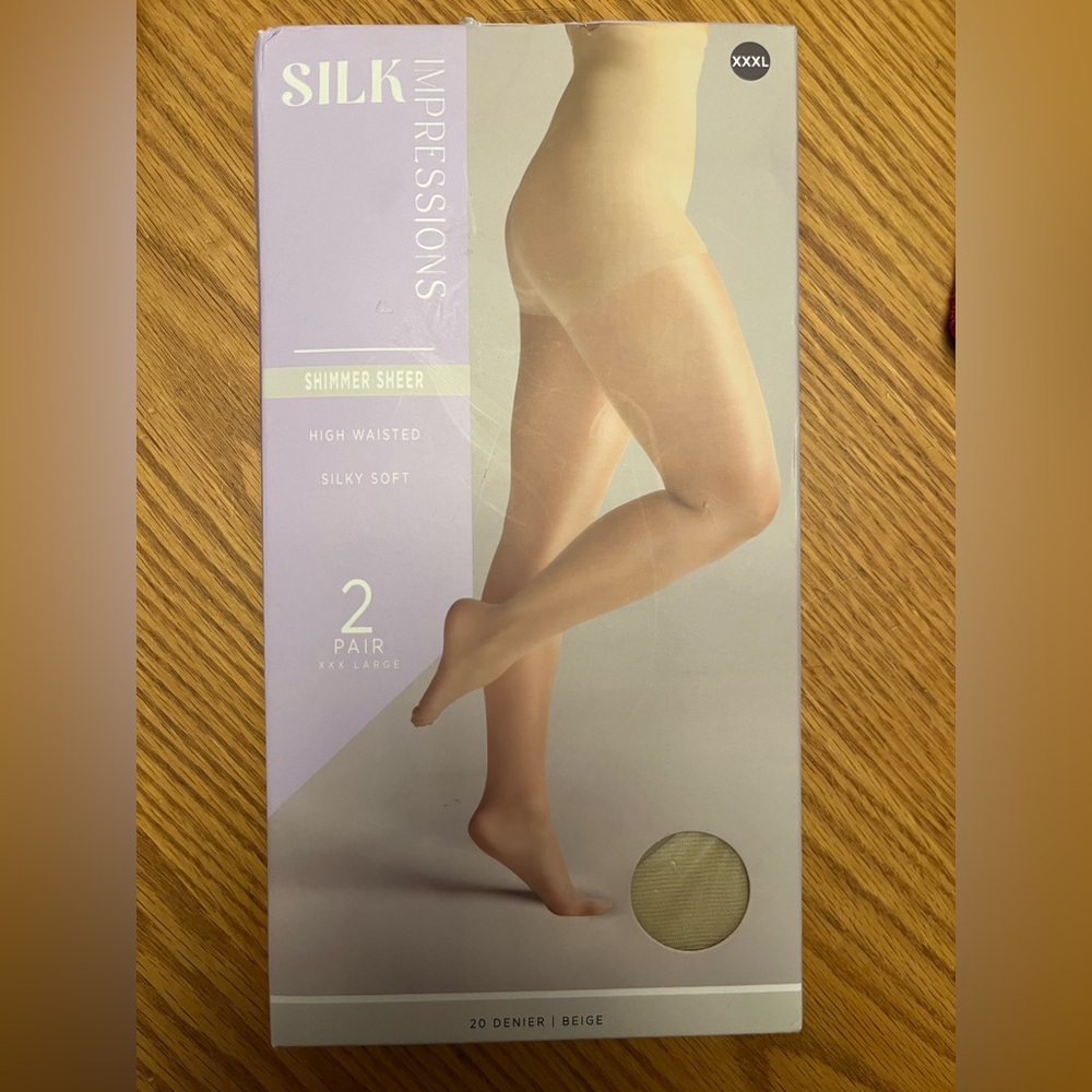 Impressions Shimmer Sheer Beige Nylons NWT XXXL